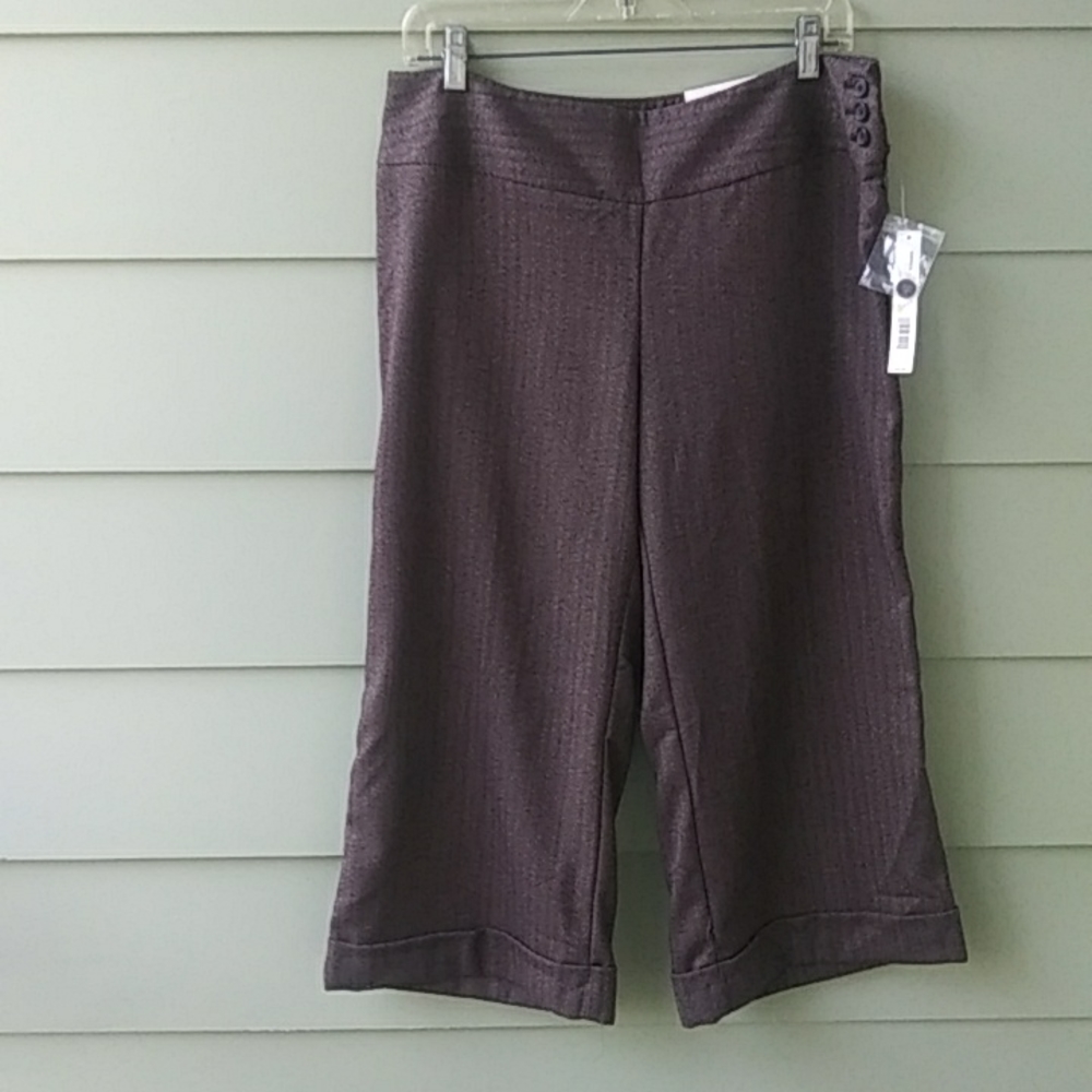 Apt 9 Women's Charcoal Gray Herringbone Pants Crop Wide Leg Modern Fit NWT SZ 10
